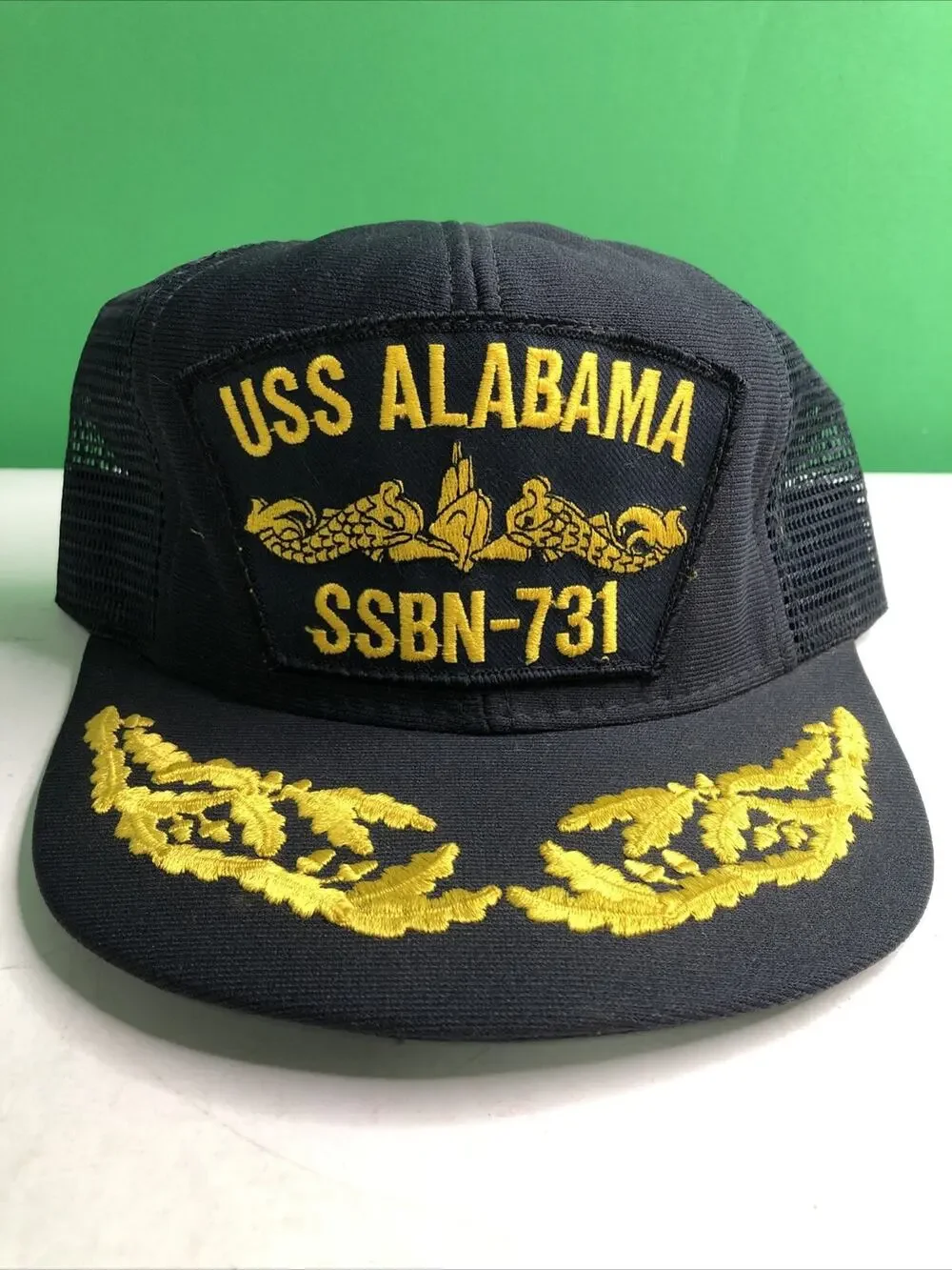 Vtg USS Alabama SSBN 731 Ship Submarine Office Trucker Hat Navy Black Snap Back